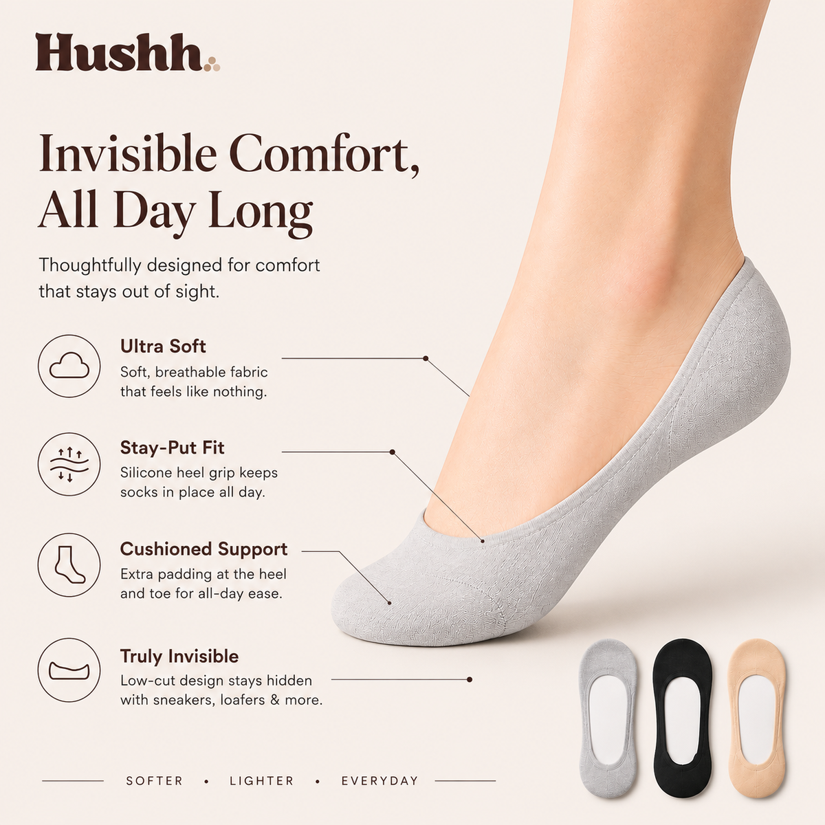 Hushh — Invisible Comfort Socks